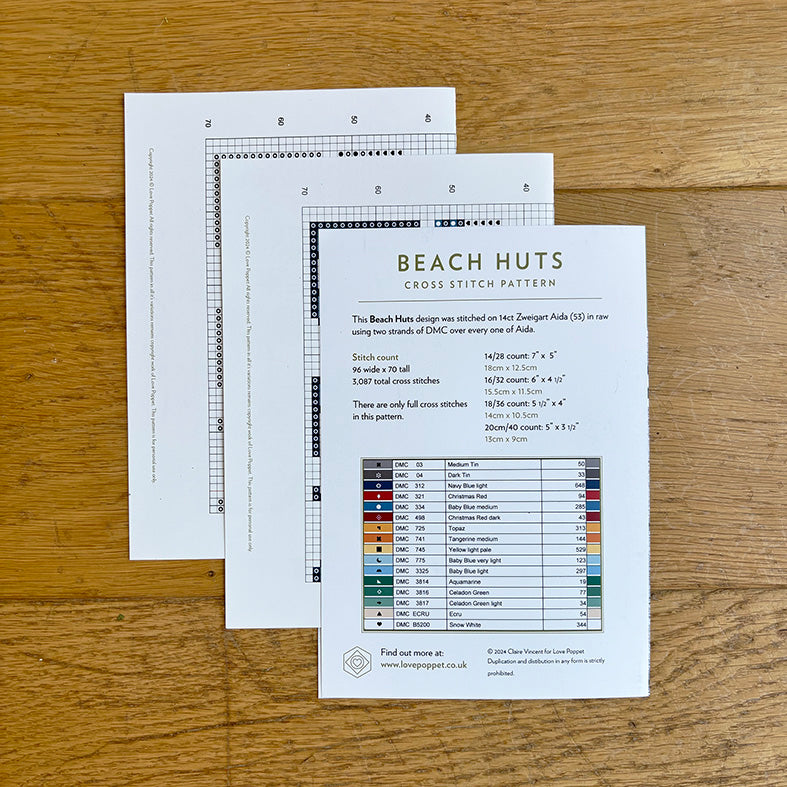 Huts Size Convert Chart Beach Huts - Printed Chart – love poppet